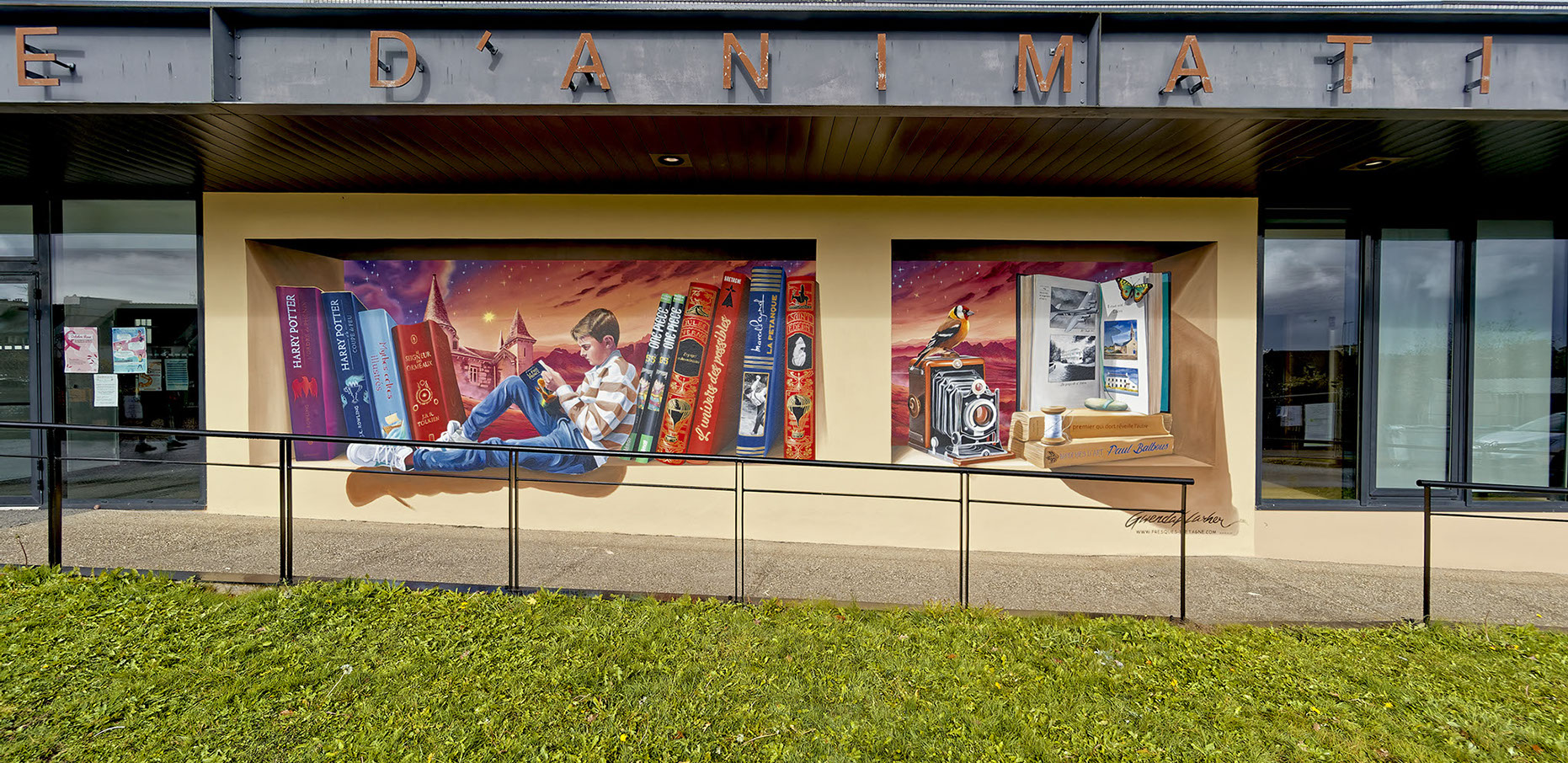 Fresque murale en trompe-l'oeil realisée pour la commune de Edern dans le finistère en Bretagne