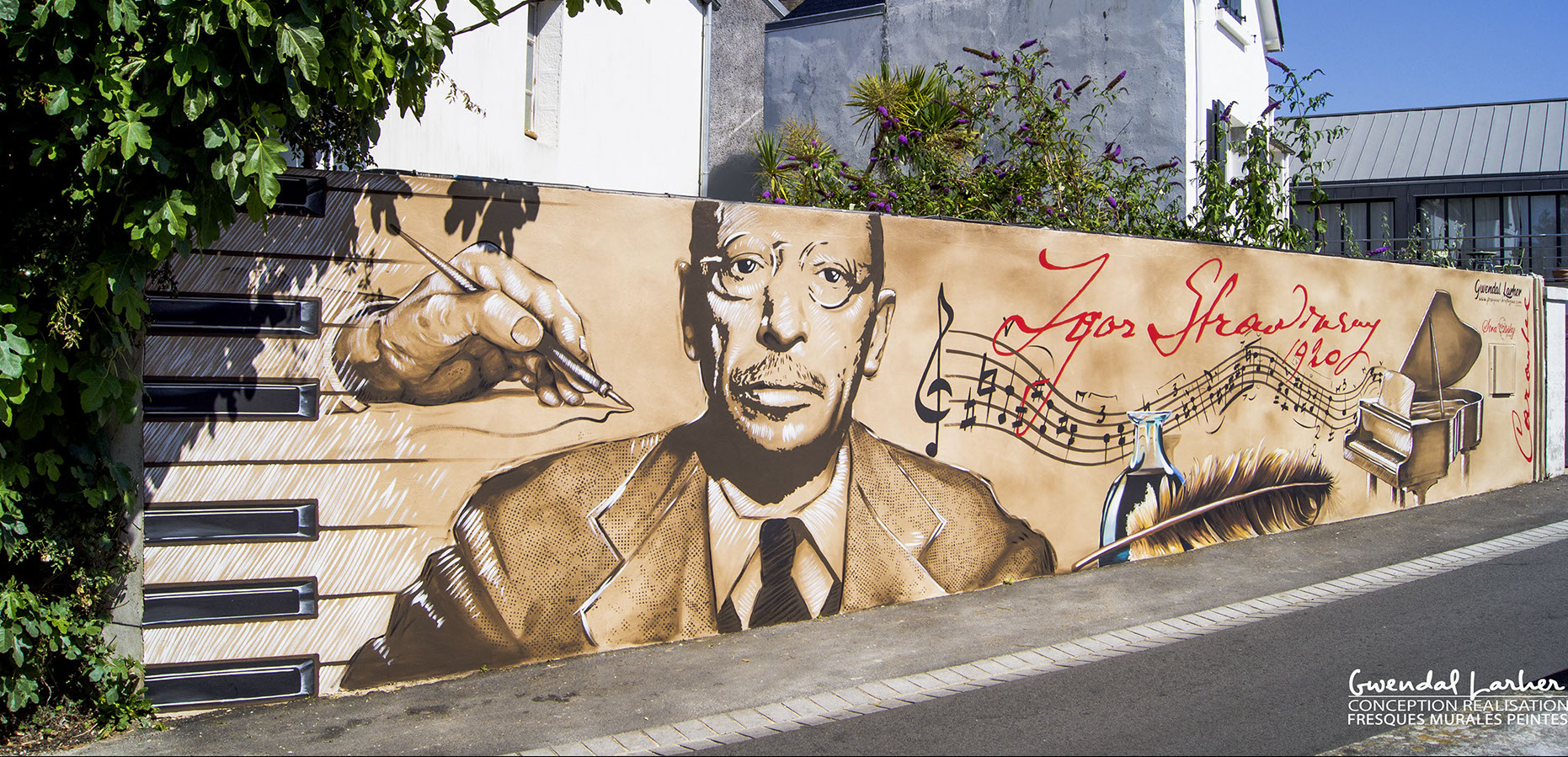 Peinture murale de street art à Carantec&nbsp; baie de morlaix 100 ans de igor stravinsky