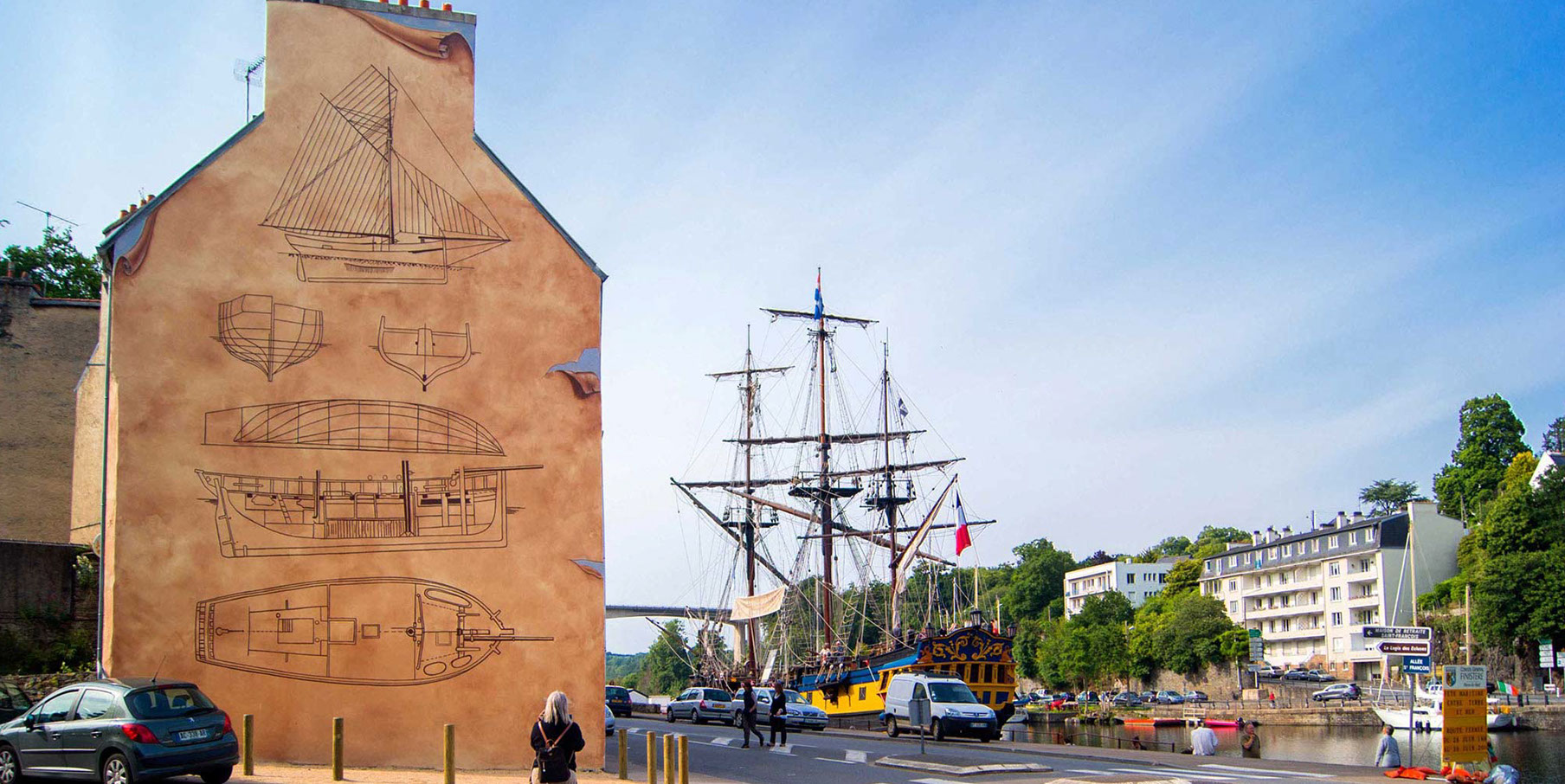 Peinture historique avec vieux gréements port de morlaix street art