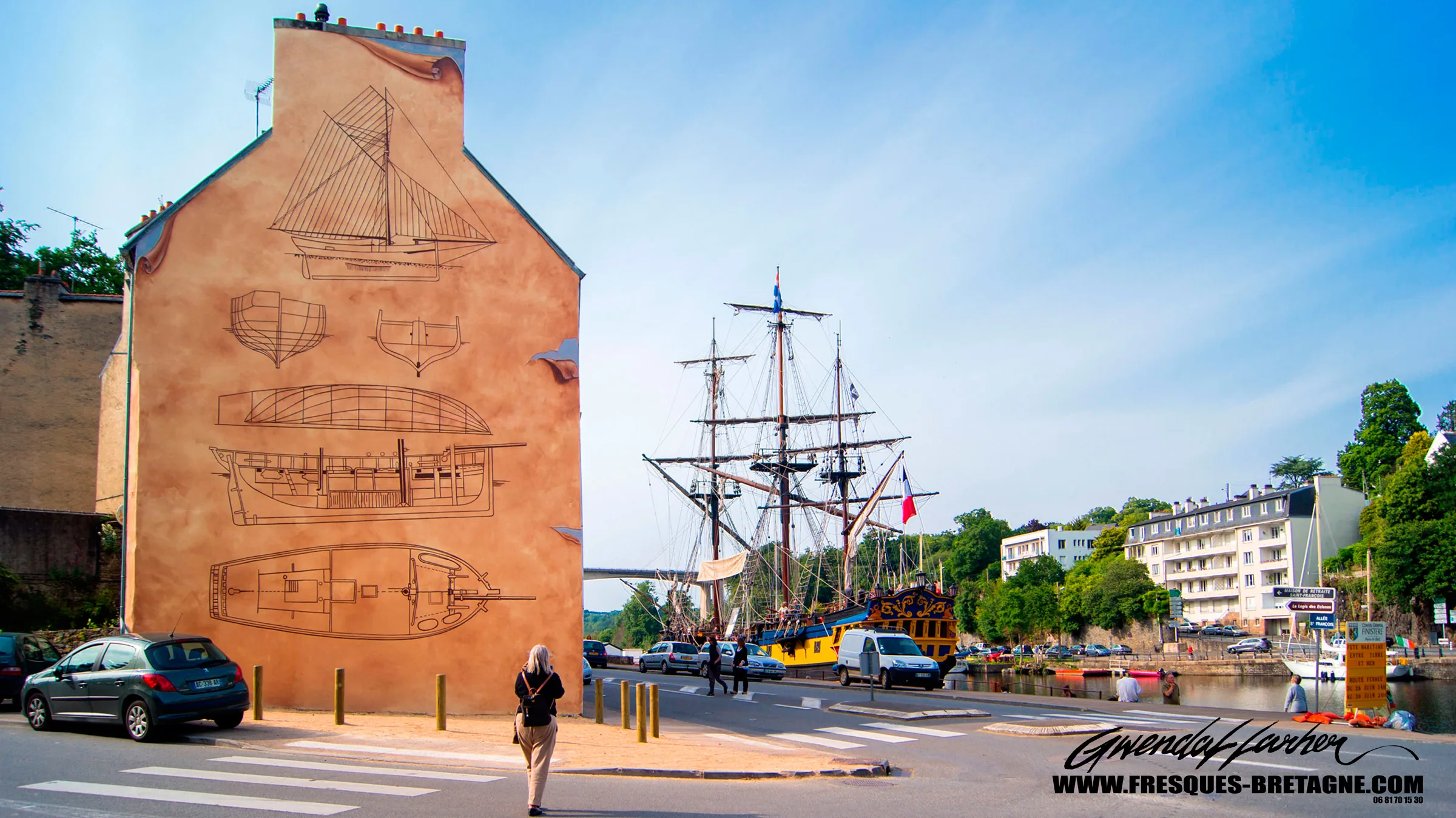 Fresque monumentale street art à thème maritime, port de Morlaix — Gwendal Larher