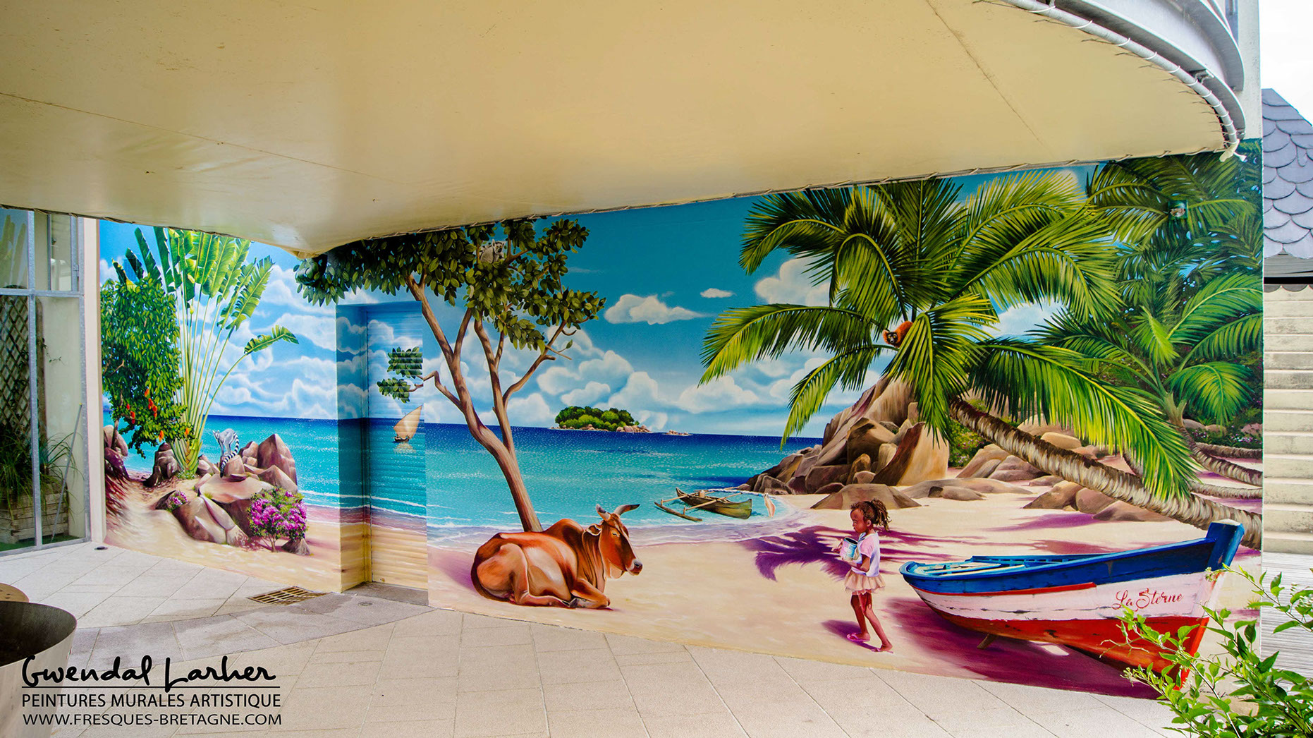 Fresque murale en trompe-l'oeil realisée pour la commune de Edern dans le finistère en Bretagne