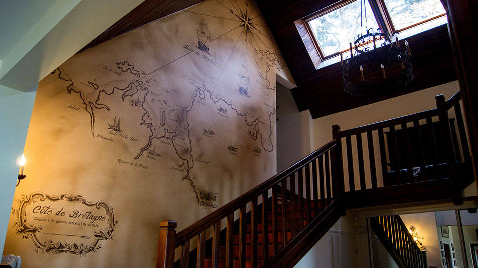 Décoration murale sur mesure-carte maritime ancienne de la côte de Bretagne peinte à la main-villa Locquirec