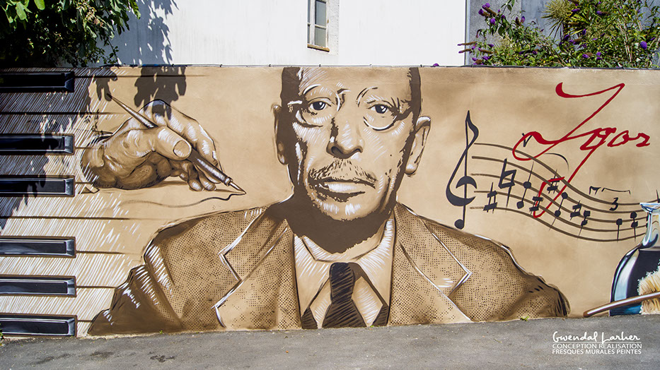 Portrait de Igor Stravinsky: une peinture street art en hommage au compositeur&nbsp; et musicien à Carantec