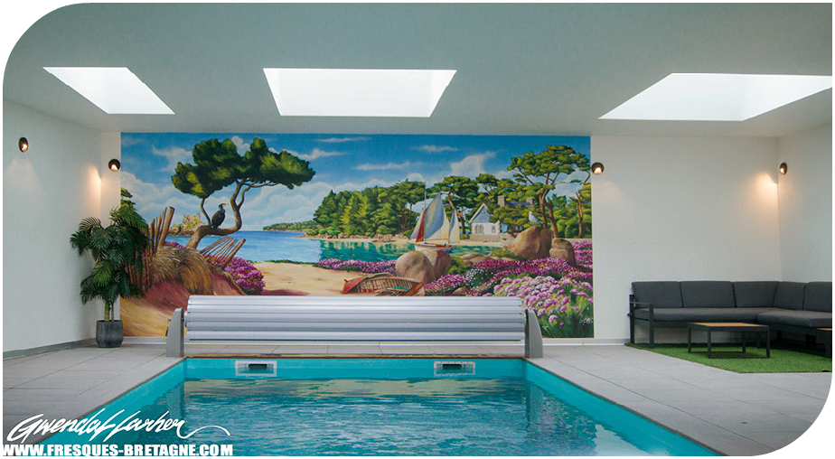 fresque murale trompe-l’œil piscine intérieure design contemporain rbnb luxe
