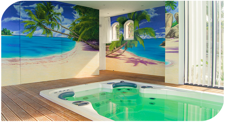 peinture murale espace bien-être piscine intérieure ambiance luxe plolynésie