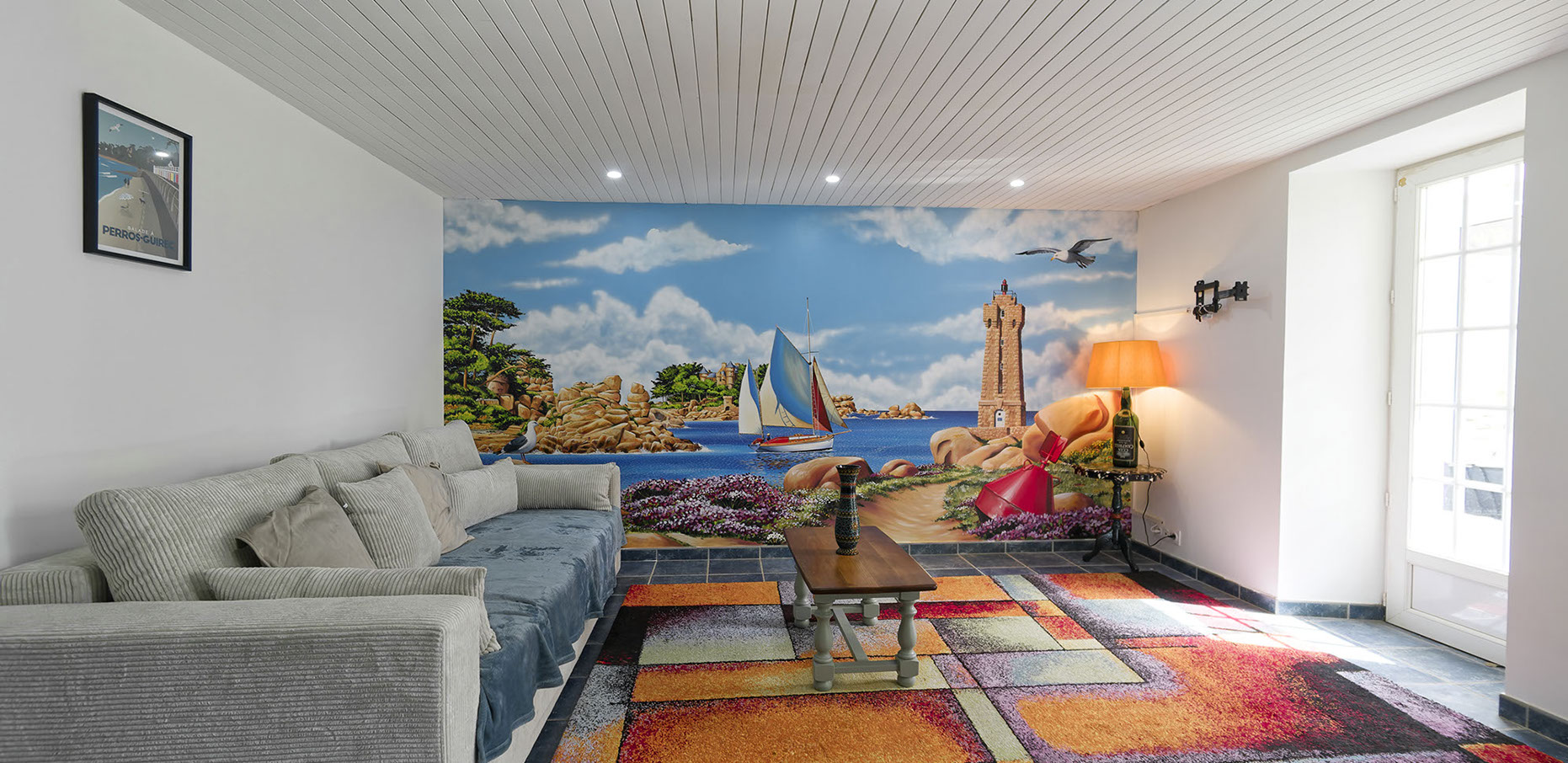 trompe-l'œil représantant une bibliothèque , fresque murale de street at peinte pour la médiathèque de la commune de EDERN Finistère