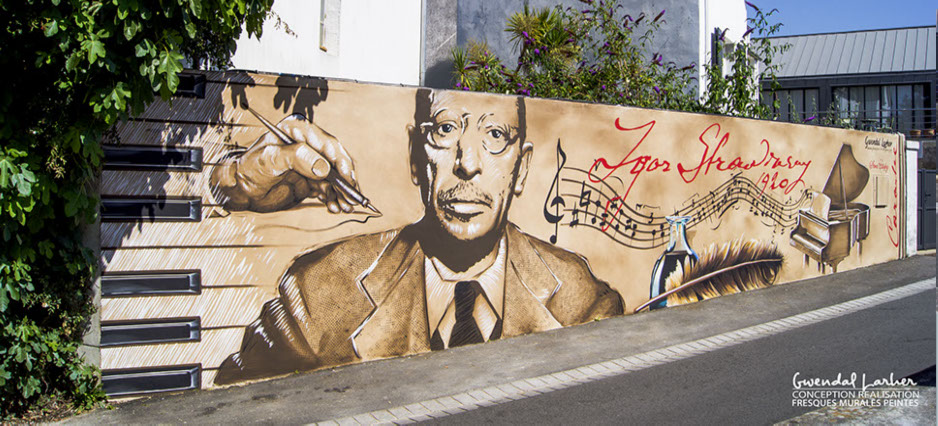 Fresque murale à Carantec peinte pour la commémoration des 100 ans de Igor Stravinsky