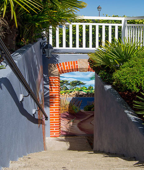 fresque murale extérieure paysage marinedécoration escalier locquénolé Bretagne baie de Morlaix