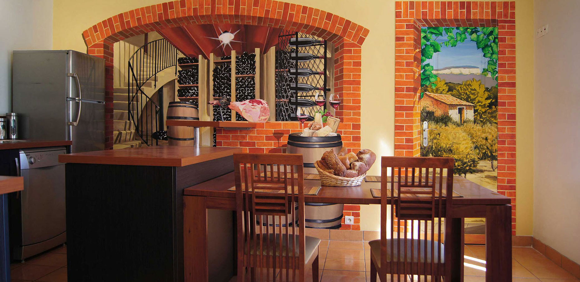 Peinture murale de grand format représentant le patrimoine de la baie de Morlaix, réaliser à Locquénolé