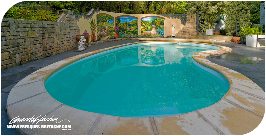 décoration artistique murale piscine extérieure jardin paysager Bretagne côte de granite rose