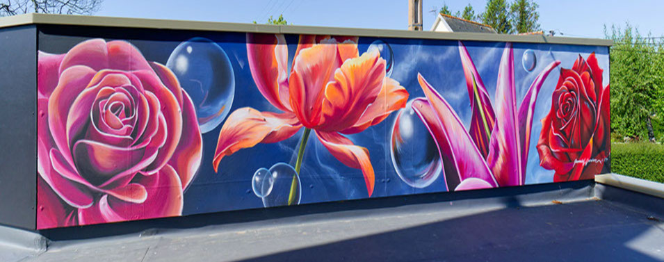 Fresque street art façade artisan fleuriste Plestin-les-Grèves Bretagne