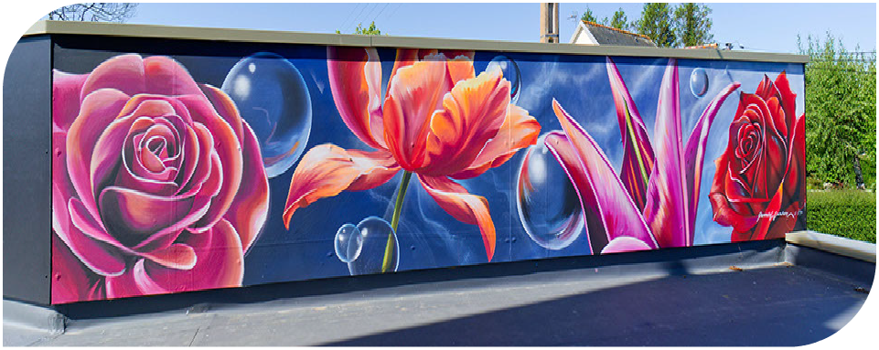 Fresque street art façade artisan fleuriste Plestin-les-Grèves Bretagne