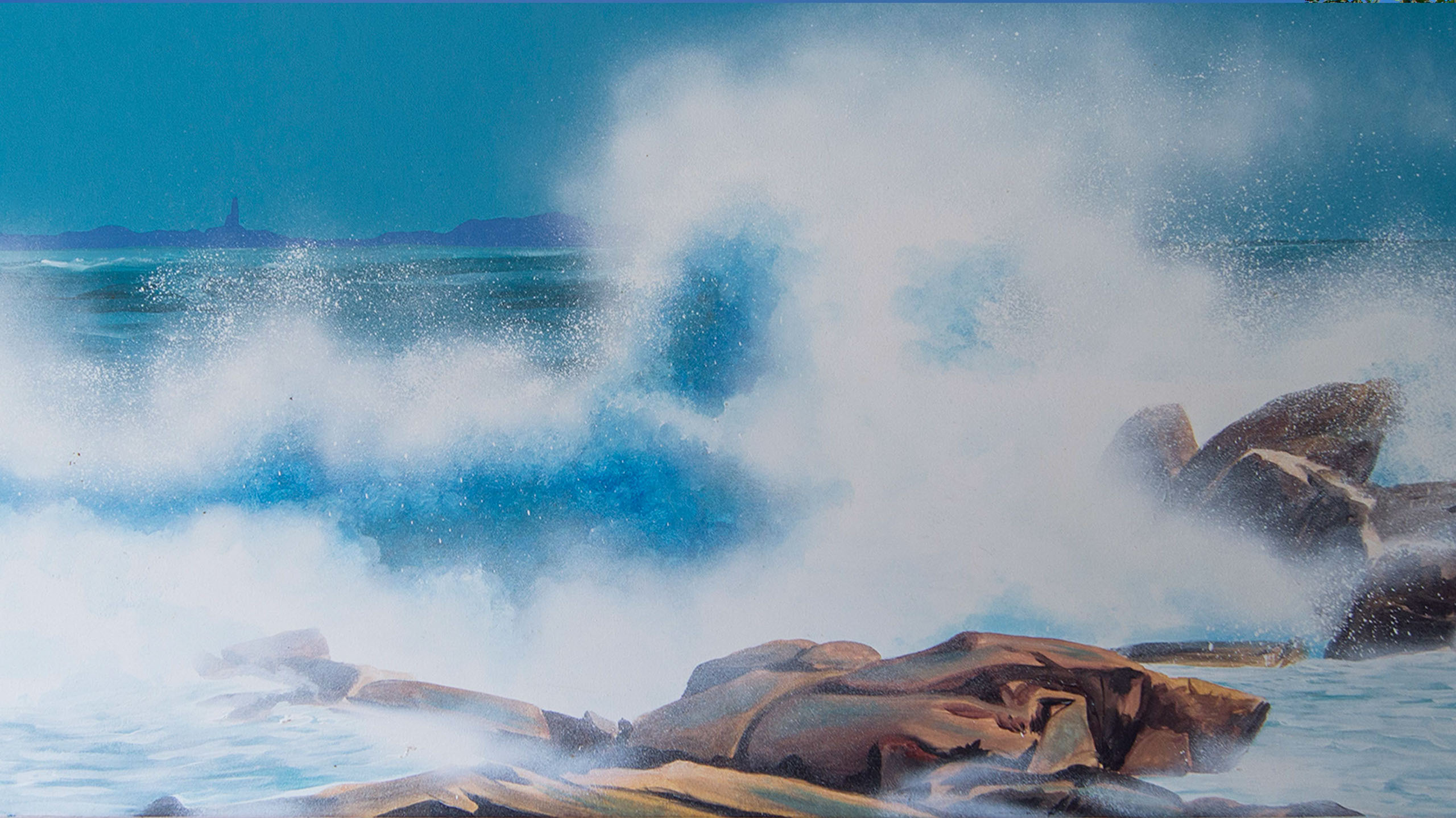 cette image représente  une fresque murale peinte en trompe-l'oeil dans une cuisine à chateau neuf du faou.