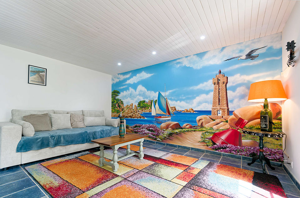 Fresque murale, décoration maison secondaire ,gîte, trompe-l’œil, phare de men ruz-côte de granite rose- ploumanac'h-perros-guirec