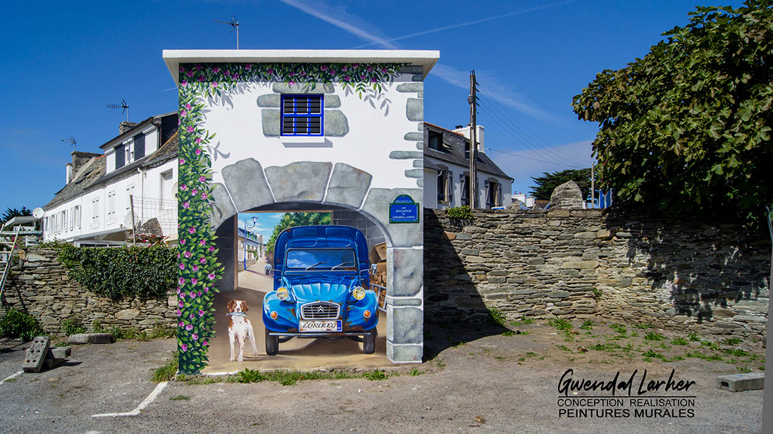 Trompe-l’œil sur transformateur électrique à Locquirec pour Morlaix Communauté - Artiste muraliste