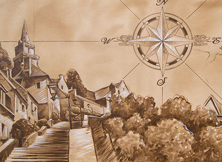 Fresque illustrative style carnet de voyage Distillerie Warenghem Lannion