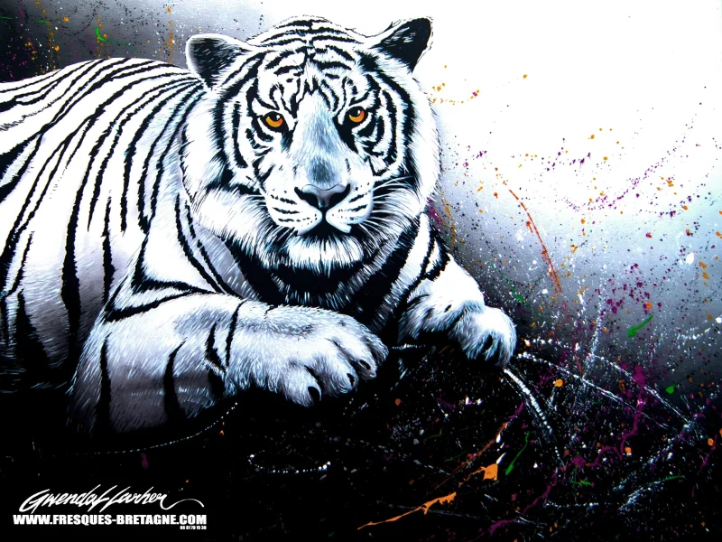 Toile acrylique style graffiti: tigre, tableau original peint à la main.
