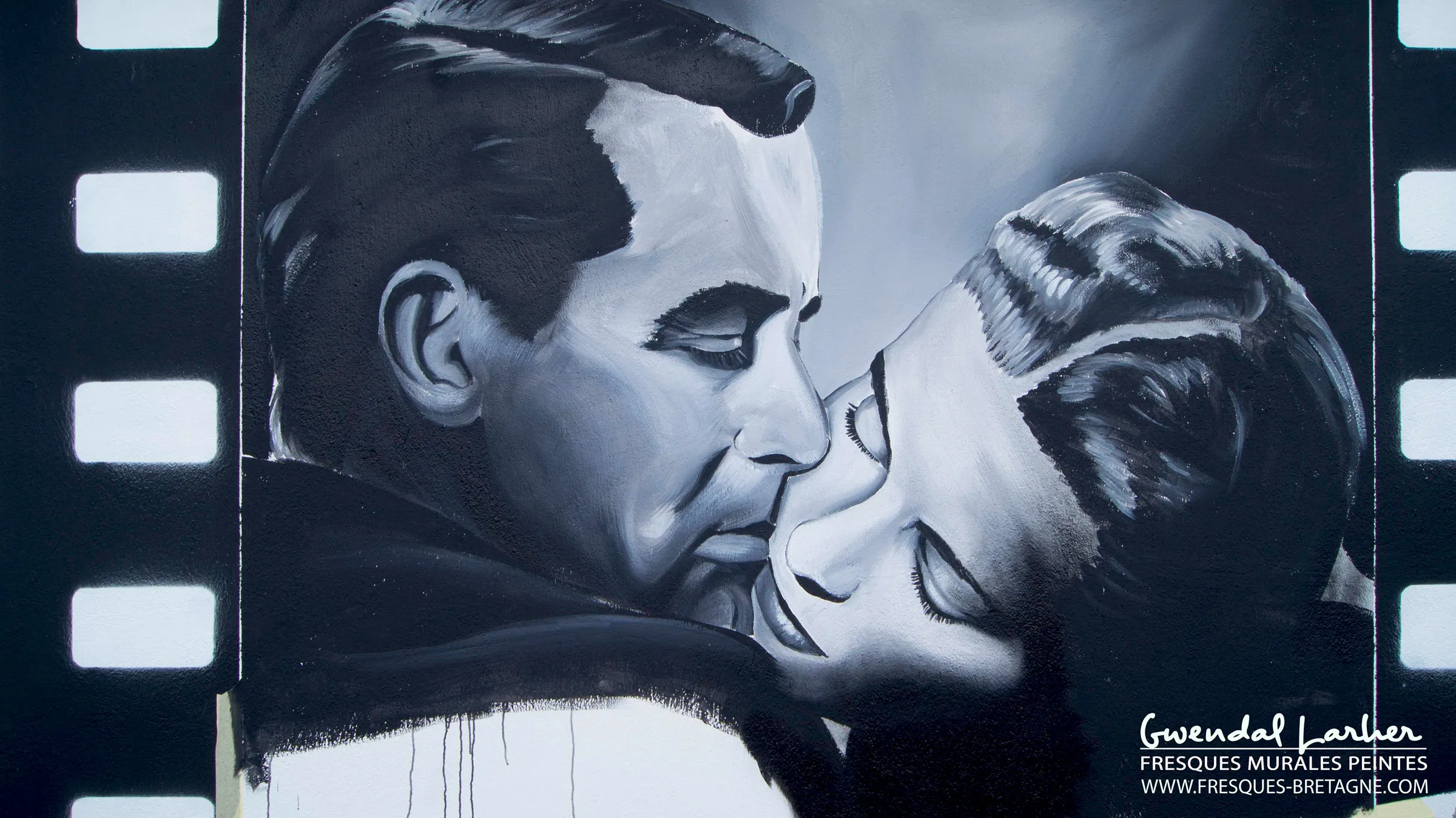 Détail de portraits d'acteurs peints à la bombe par le street artiste Gwendal Larher